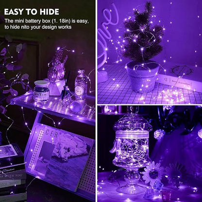pozzolanas 24 Pack Purple Fairy Lights Battery Operated 3 Modes 7FT 20 LED Waterproof String Lights Twinkle Silver Wire for Mason Jars Wedding Christmas Halloween Party Decor (24, Purple)