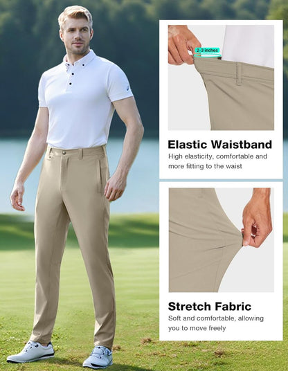 Golf Pants for Men - Lightweight Stretch Slim Fit Hiking Trousers with Zipper Pockets | Casual Tapered Design