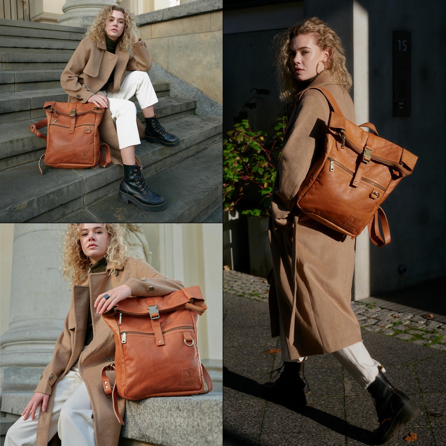 BERLINER BAGS Vintage Genuine Leather Backpack Utrecht M, Laptop Backpack, Travel Backpack for Women and Men - Brown
