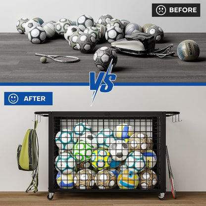 Extra Large Ball Cart Storage - Rolling Design with Lockable Wheels for Easy Transport