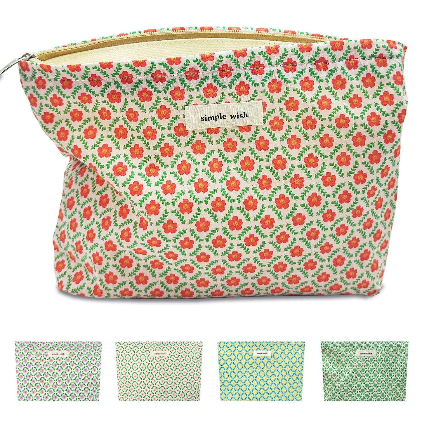 STARDW Aesthetic Floral Makeup Bag Cute Small Cosmetic Bags for Women Girls, Travel Toiletry Bag Large Capacity Zipper Makeup Pouch, Purse Organizer Pouches (Red Floral)