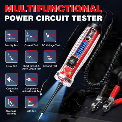 AWBLIN Power Circuit Probe Tester, LCD Digital Automotive Test Light with Voltage Display&Illumination, DC Voltage Tester, Electrical System Tool, Relay Fuse Continuity Current Test.