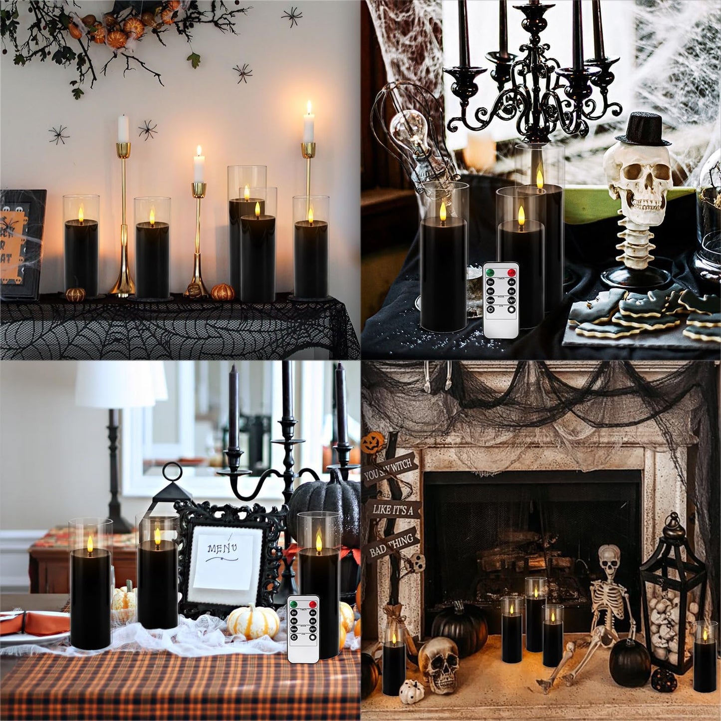 Grcdoyvl 24-Pack Black Flameless LED Candles for Daily Home & Christmas Decor - Realistic Flickering Black Acrylic Pillars with Remote Timer, Perfect for Dining Table, Bedroom, Winter Mantel, Weddings