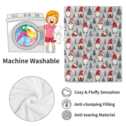 VODRM Gnome Blanket Christmas Nordic Holiday Decor Cute Xmas Throw Gifts for Kids Adults Lightweight Fleece Red Hat Cabin Snowy Tree Reindeer Blankets for Festive Winter Decoration 60x80in