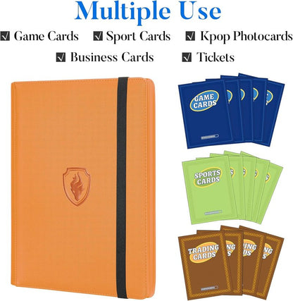 Premium 9 Pocket Card Binder - Sturdy PU Cover Trading Card Album for 360 Cards | Sleek Orange Holder for Game & Sports Cards