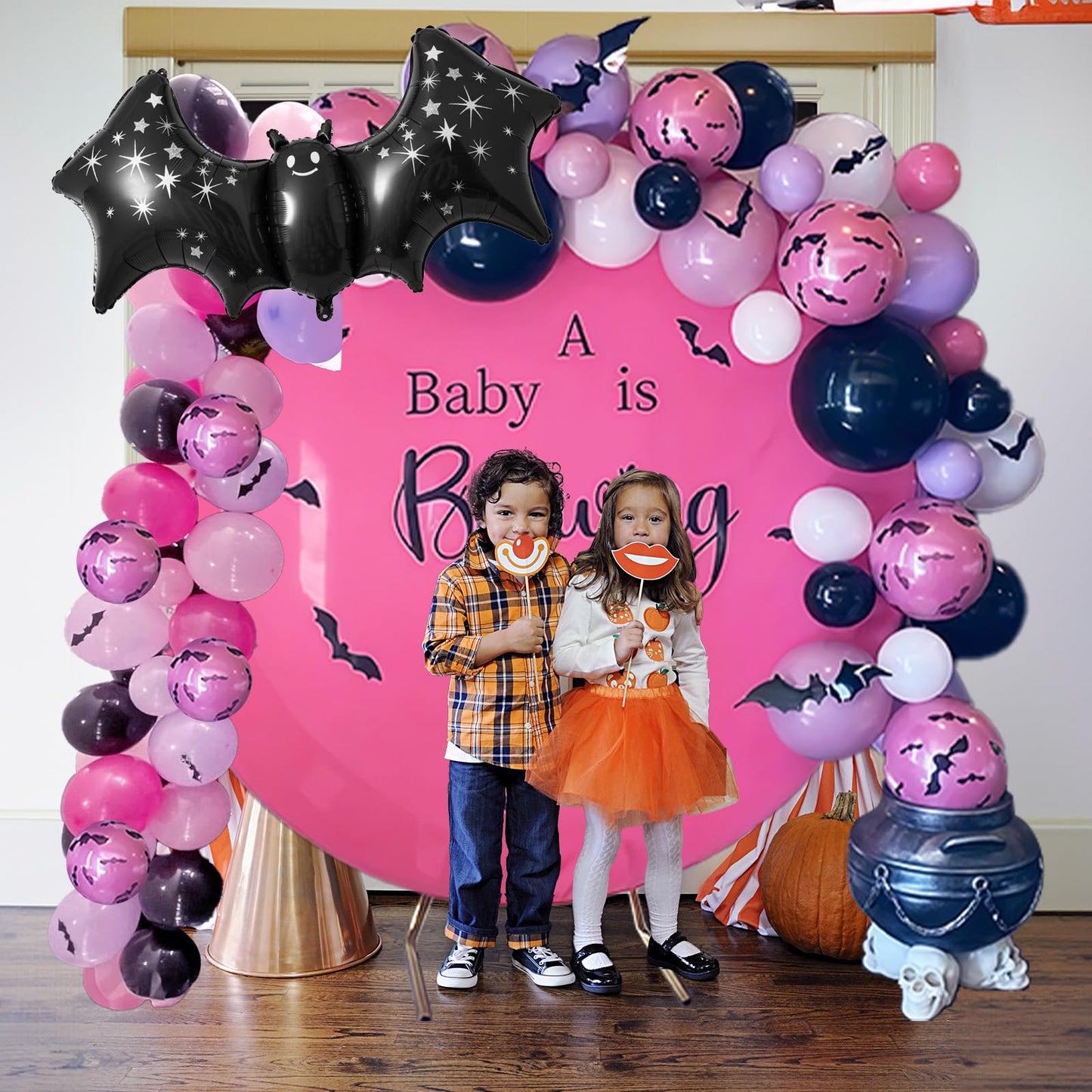Halloween Balloon Arch Kit 102Pcs Hot Pink Purple Black Balloon Garland with Halloween Bat Foil Rose Red Balloons for Trick or Treat Day of the Dead Spooky Boo Ghost Haunted House Party Decorations