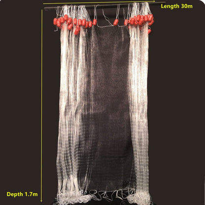 Strong Fishing Line Material Fishing Net Depth 5.5ft Gillnet Length 98 ft Nylon Net 5/8 Inch-2 Inch Mesh Monofilament Nylon Network Big Buoys Fish Net (Mesh Size 40mm*40mm(1-1/2 inch))