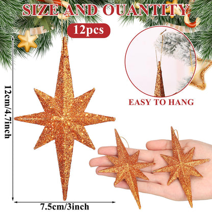 Quzzil 12 Pcs Christmas Bethlehem Star Bronze Ornament 4.72 x 2.95 Inch Star of Bethlehem Christmas Tree Topper Glitter Ornament Plastic Nativity Stars Hanging Decor Accessories