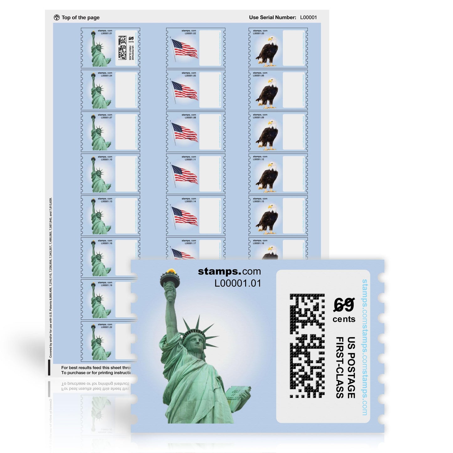NetStamps Printable Postage Labels (Stamps.com Subscription Required) - Print Approved Postage - Inkjet & Laser Printers - Business, Personal, Home (Patriotic, 10 Sheets)