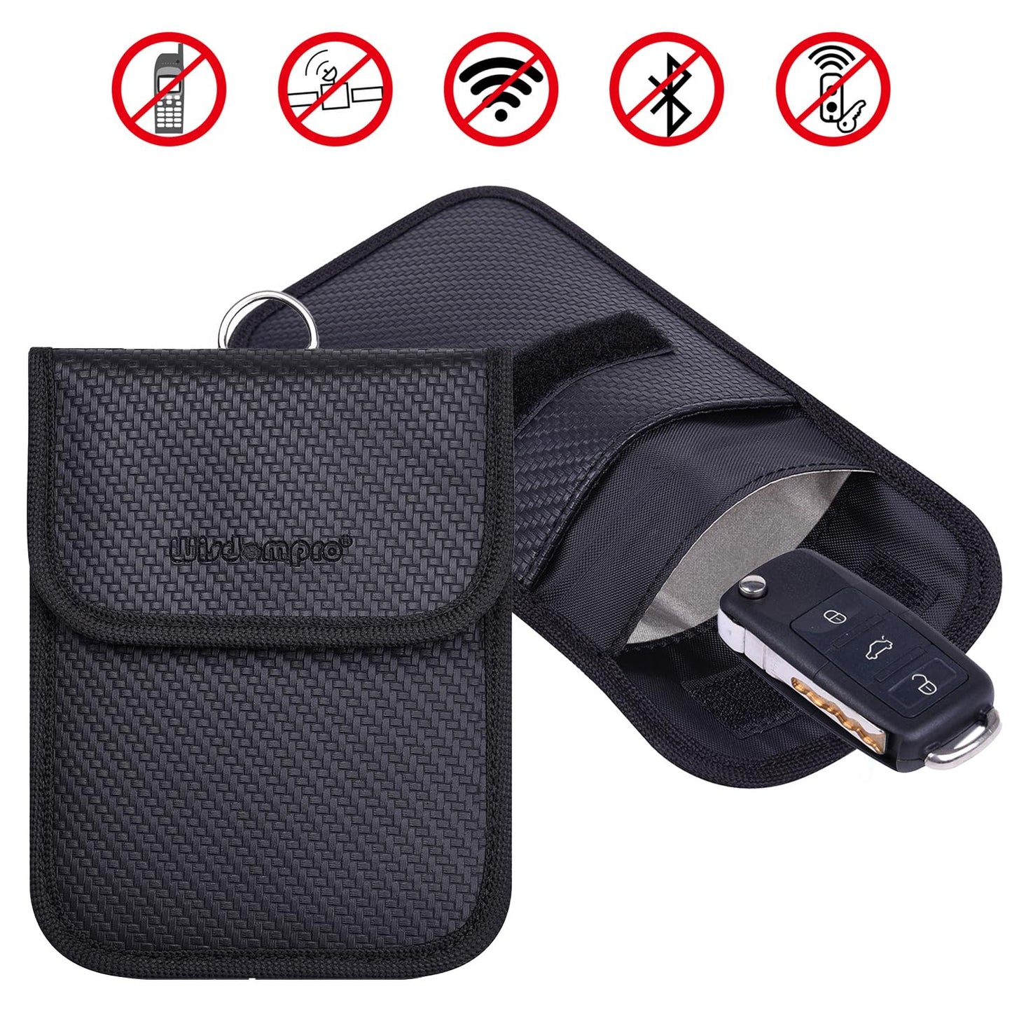 Wisdompro Faraday Pouch: RFID Blocking Anti-Theft Remote Key Protector, Black (2 Pack Pu Leather), Modern