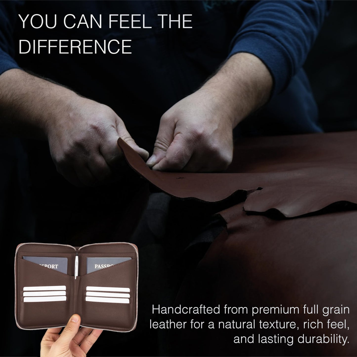 Travaci Full Grain Leather Passport Holder for 2 Passports - Dual Passport Holder and Travel Documents Organizer - RFID Travel Wallet for Couples - Dark Brown