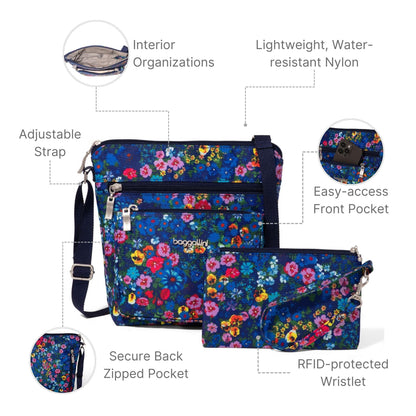 Baggallini Pocket Crossbody Bags for Women 8x8 Small Lightweight Durable Water-resistant Travel Purse W/Rfid