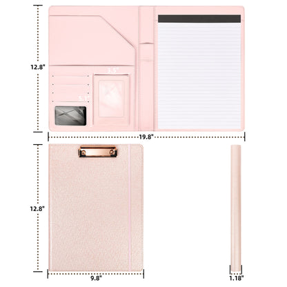 Leather Portfolio Organizer Women Clipboard with Storage Pink Clip Board for Notepad,Phone,Cards