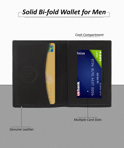 Leatherboss Genuine Leather Small Slim Bifold Wallet | Credit, Debit, ID Card Holder | Compact & Stylish with Clear ID Windows | Gift for Men, Black