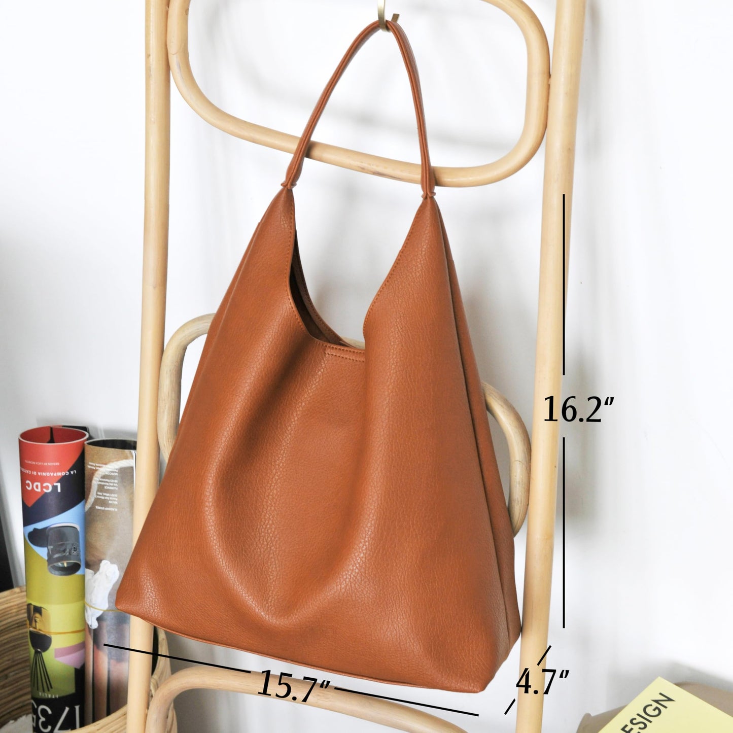 Hobo Bags for Women Soft Vegan Leather Shoulder Handbag Slouchy Tote Purses (Orange-brown)