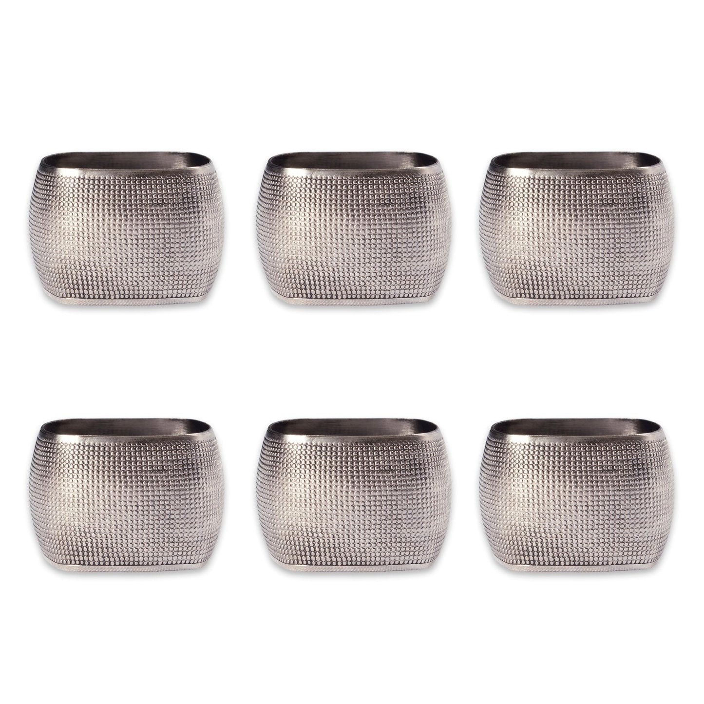DII Decorative Assorted Silver Napkin Ring Set, One Size, Silver Textured Square, 6 Count