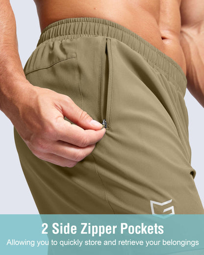 G Gradual Men's Athletic Running Shorts with Zipper Pockets Quick Dry 7"/ 5"/ 9" Workout Gym Shorts for Basketball Hiking(Dusty Khaki,9M)