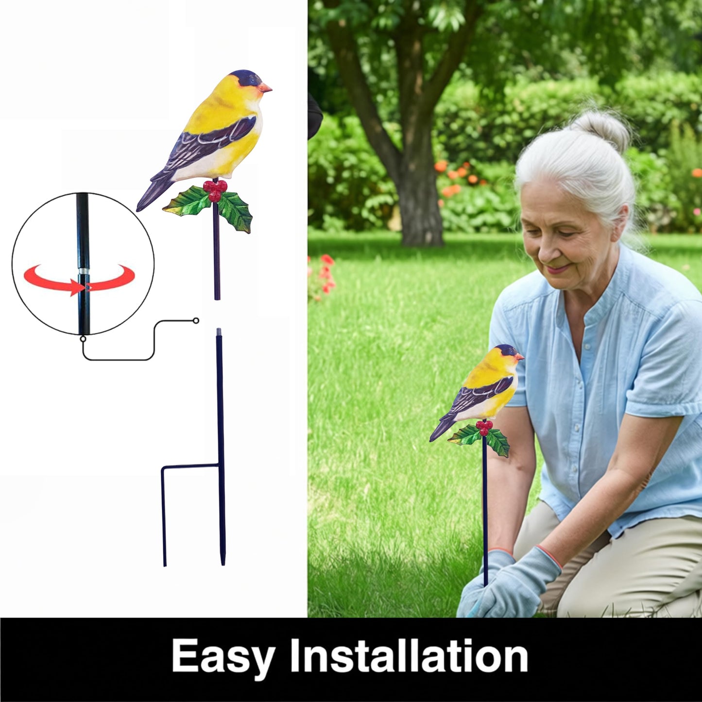 VividLadybug Metal Cardinal Garden Stakes 5 Pack Outdoor Yard Art, Outside Decor for Yard,Garden, Patio Decorations - Bird Lover Gifts