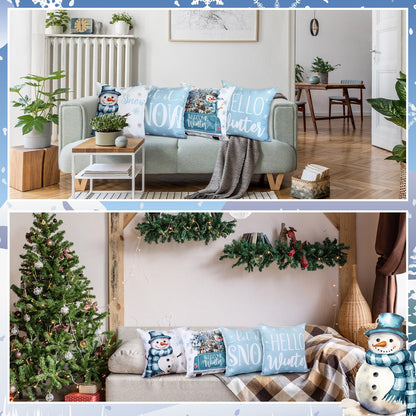 GlikCeil Set of 16 Winter Pillow Covers 18 x 18 Inch Seasonal Throw Pillow Covers Christmas Holiday Pillowcases Decorative Cushion Pillowcases for Farmhouse Home Couch Sofa Decor