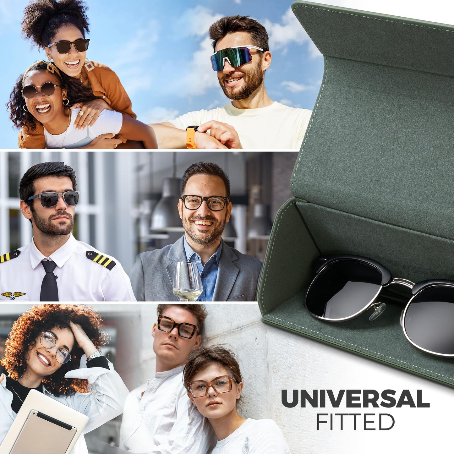 VULKIT Glasses Case, Foldable & Portable Design, Leather Hard Shell Folding Eyeglass Holder for Mens Womens
