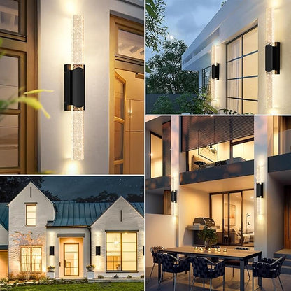 35.3in Large Size Outdoor Wall Light Fixtures with Crystal Bubble Glass, Waterproof Exterior Sconces LED Wall Lanterns, Porch Lights Wall Mounted 10W 3000K Outside Lights for House Front Door Garage