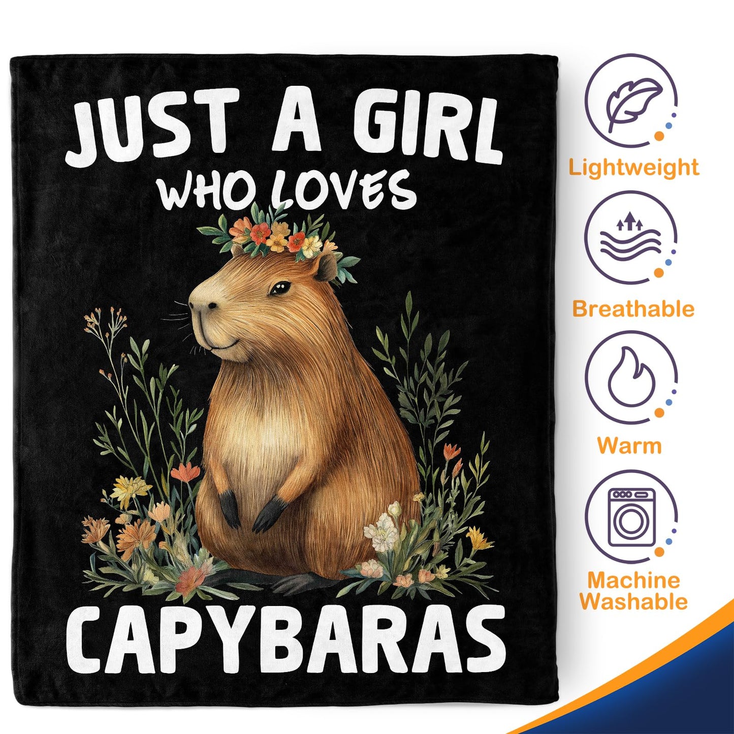 Capybara Blanket Gifts for Kids Woman - Just A Girl Who Loves Capybaras Cute Animal Lovers Throw for Boys Teen Adults Soft Fleece Cozy Bed Couch Decor Birthday Christmas Lightweight Blanket 50"x60"