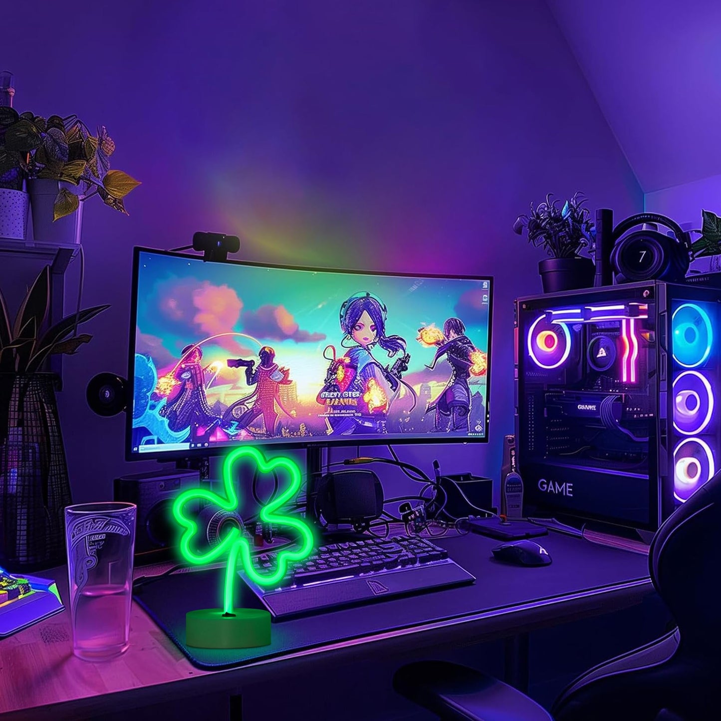 ENUOLI LED Neon Signs Lights Green Clover Shaped Neon Shamrock Night Light USB & Battery Powered Night Lamp Best Decoration Lights for St. Patrick's Day Gifts Kids Room Bedroom Bar(Shamrock)