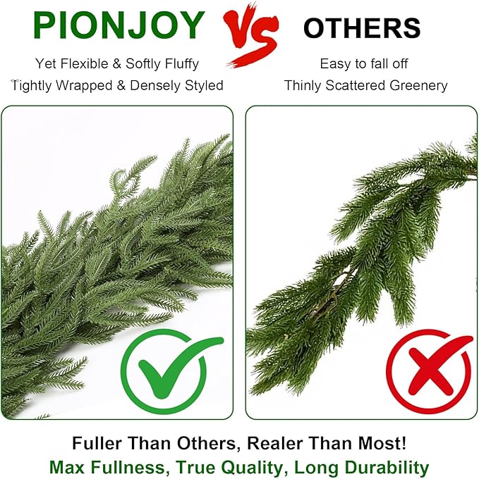 2PCS 6FT Christmas Norfolk Pine Garland, Realistic Greenery Artificial Garland for Indoor Outdoor Door Porch Fireplace Wall Staircase Holiday Christmas Decor