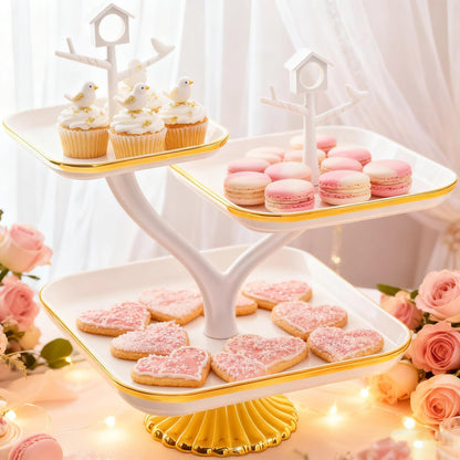 3 Tier Cupcake Stand, Plastic Tiered Dessert Serving Tray, Square Dessert Table Display Set for Cupcakes, Cookies, Macarons, Ideal for Baby Shower, Birthday, Wedding, Tea Party & Home Decor