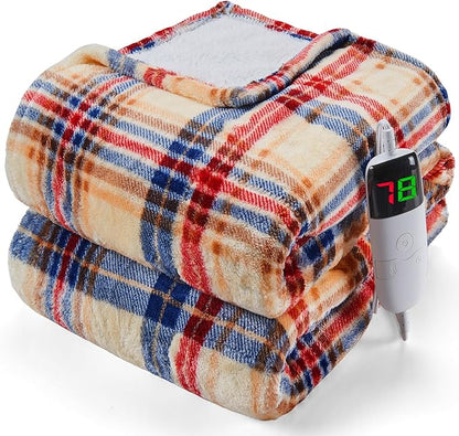 Heated Electric Blanket Full Size,72X84 Heating Blanket,Red Plaid Soft Sherpa Blankets Warmer Gift for Grandma Women Adult,Fast Heating Washable