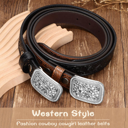 XZQTIVE Genuine Leather Belts for Boys Girls Vintage Kids Western Cowboy Cowgirl Belts Engraved Tooled Leather Belts,coffee