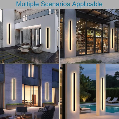 Modern Outdoor Wall Lights, 2PC 79inch Long Outdoor Sconce Lights Black Linear Wall Lights Exterior IP65 Waterproof Outside Light Wall Mounted LED Outside Porch Lights for House Patio