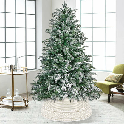 Malier Christmas Tree Collar, 30’’ Knit Xmas Tree Collar, Christmas Tree Collars for Artificial Trees, 11" Extra Tall Tree Stand Base Cover Ring Skirt for 6 ft 9 ft Tree (White, 11''H × 30" W)