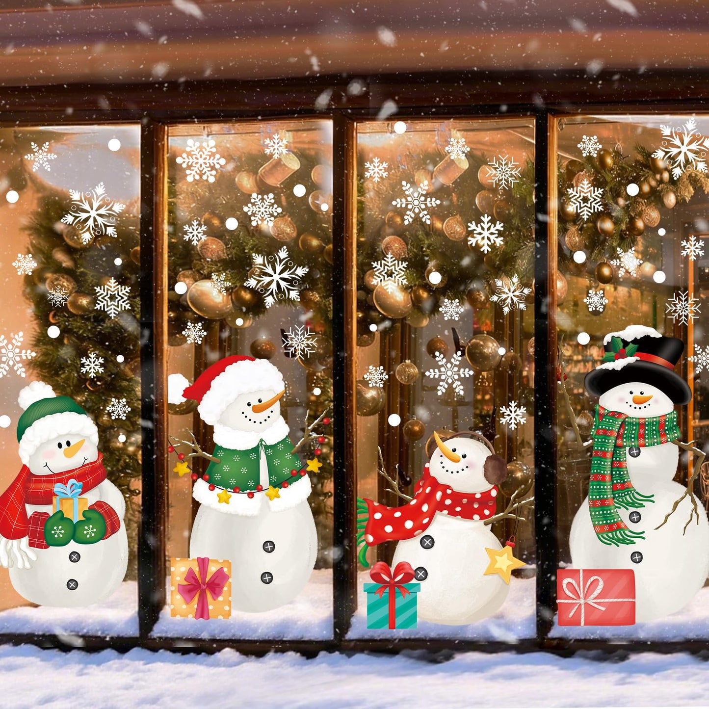 128 PCS Large Christmas Window Clings Snowman Snowflake Stcikers for Christmas Window Decorations