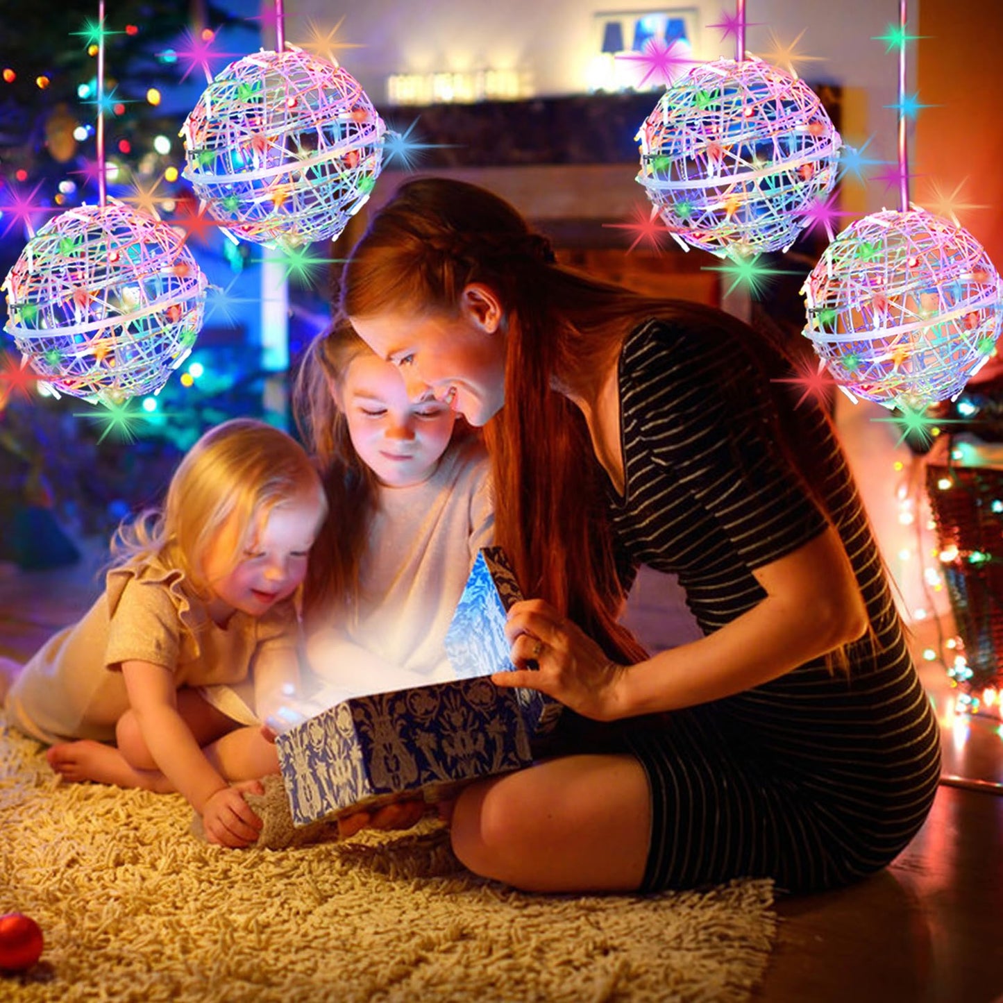 Outdoor Christmas Balls Lights Tree Lights Waterproof, 4 Pack 7.87" LED Hanging Globe Sphere Lights with 8 Lighting Modes Memory Timer Plug for Party Wedding Xmas Porch Patio Garden Yard Decorations