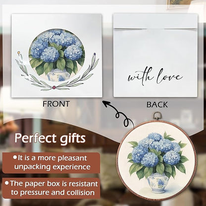 Threegoat Chinoiserie Spring Floral Framed Round Wall Art,Blue and White Hydrangea Flowers Wall Art Decor for Bedroom,Vintage Wall Hanging Decor for Grand Millenial Grandmillennial Home - A01