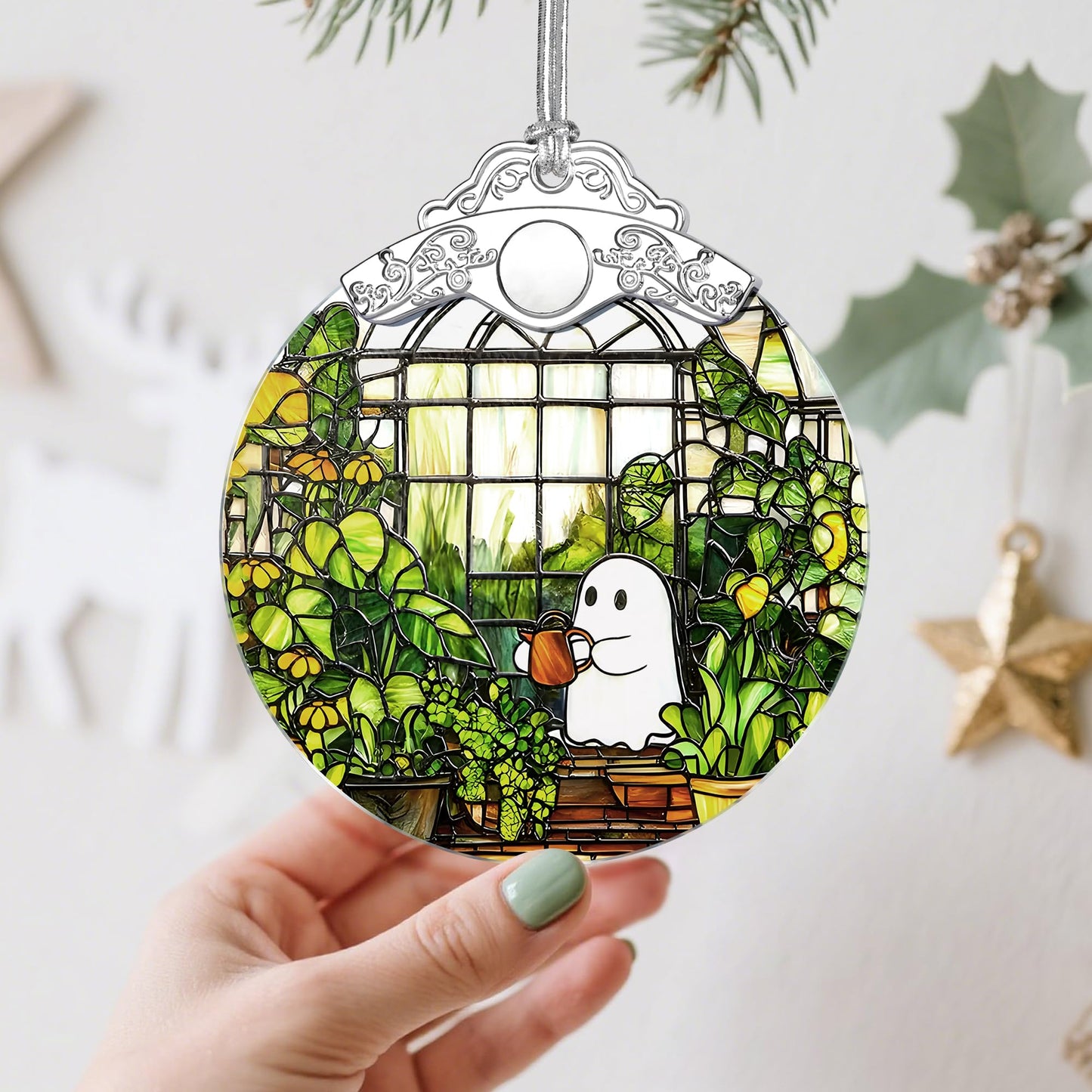 Stained Glass Ghost Christmas Ornament: Christmas Tree Ornaments & Decor, Holiday Decor – Holiday Presents, Gift Ideas & Gifts for Friends, Coworker, and Family