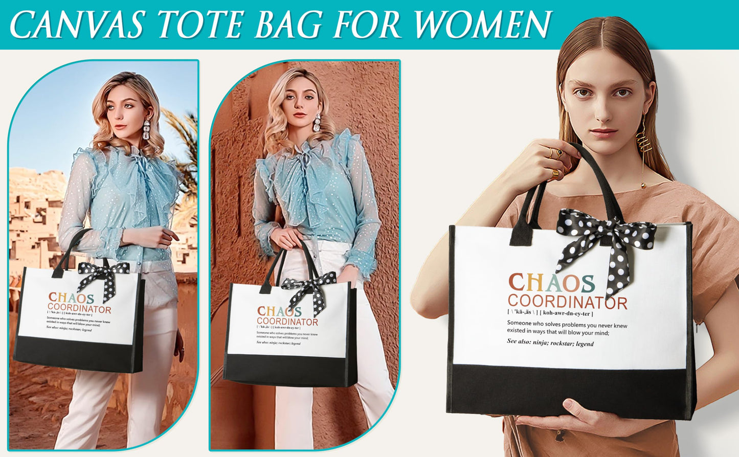 Thank You Gifts for Women, Administrative Professional Day Gifts, Chaos Coordinator Gift for Coworker Manager Boss Day Lady Nurse Employee Teacher Appreciation Birthday Easter Gift w/ Canvas Tote Bag