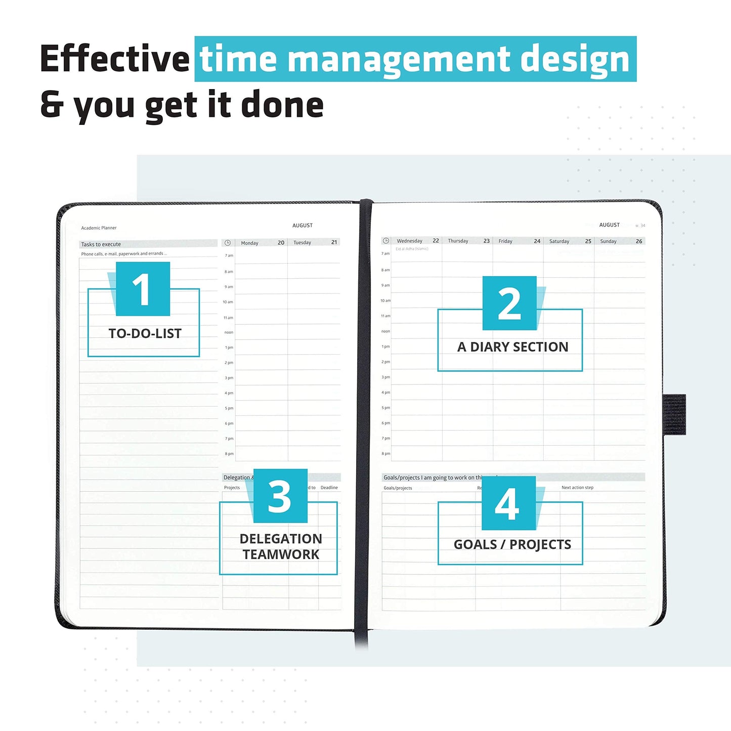 Action Day 2026 Weekly Planner - Effective Planning System to Increase Productivity,To-Do List,Weekly Goals,Projects,Teamwork,Daily Diary,Yearly & Monthly overview, Notes Pages (Black, 7x9 Inch)