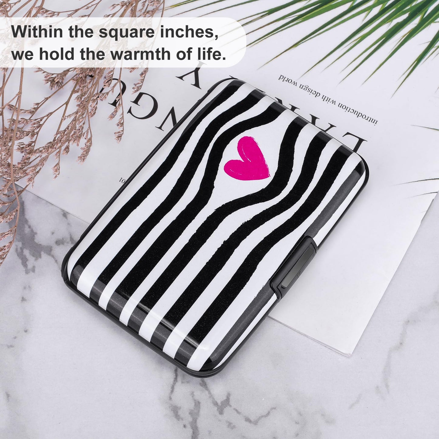 ELFISH Mini RFID Aluminum Wallet Credit Cards Holder Business Card Case Metal ID Case for Men Women (Eye heart)