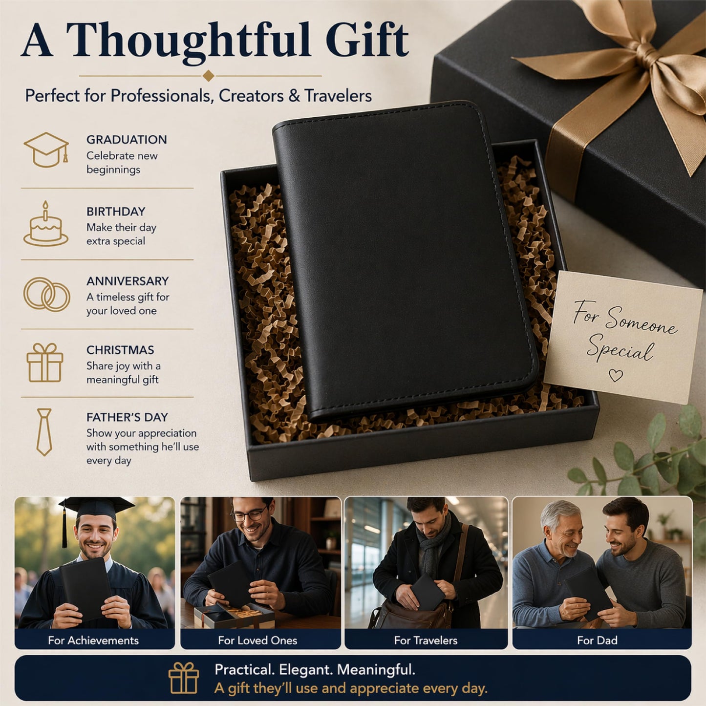 TheAntiq Premium Leather Journal Cover A5 – Handmade Refillable Notebook Cover Sleeve with Pen Holder for Writing, Travel & Business Use 5.75 x 8.25 (Black)