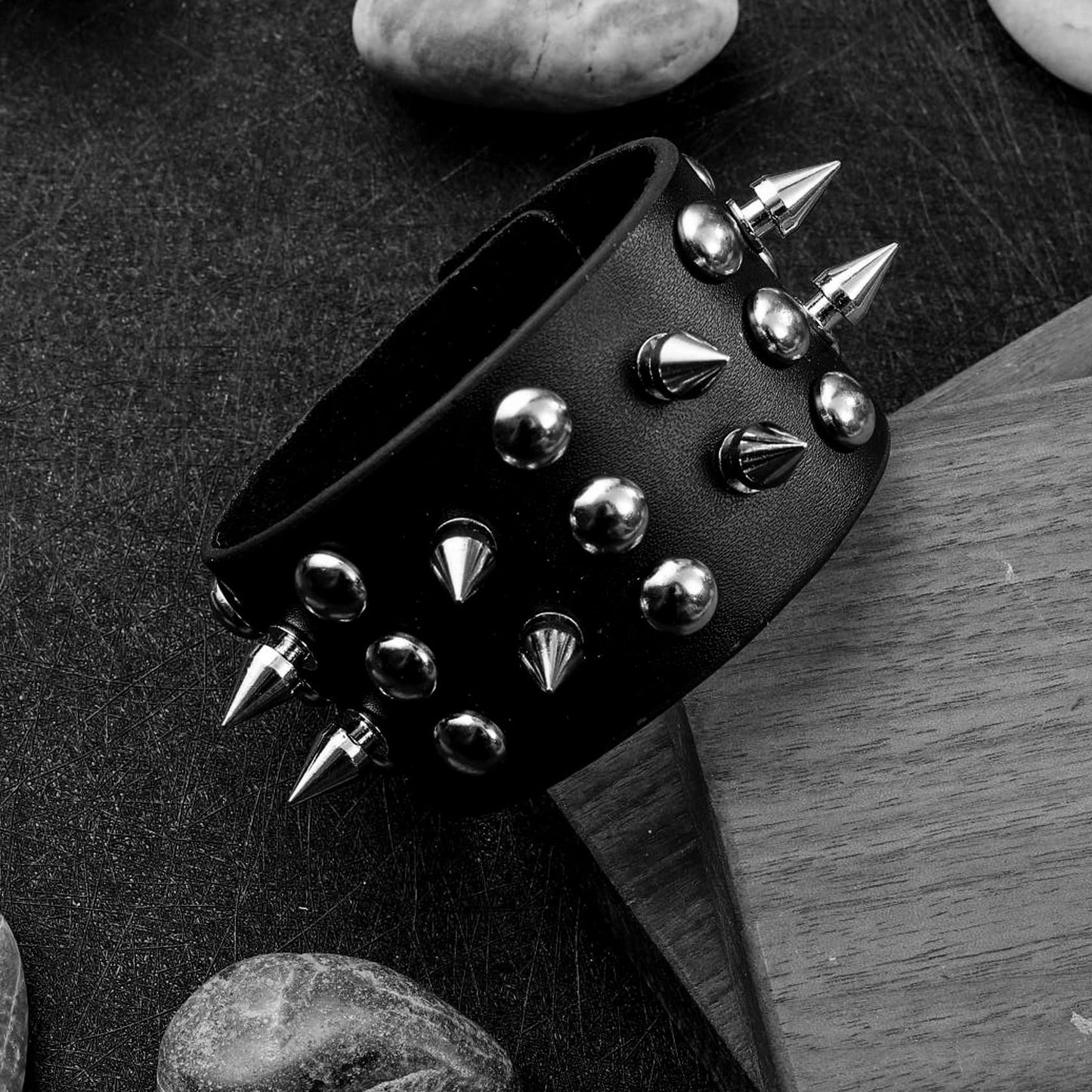 Eigso 2 Pcs Spikes Studded Leather Bracelets for Men Women Punk Biker Bracelet Set with Rivets.