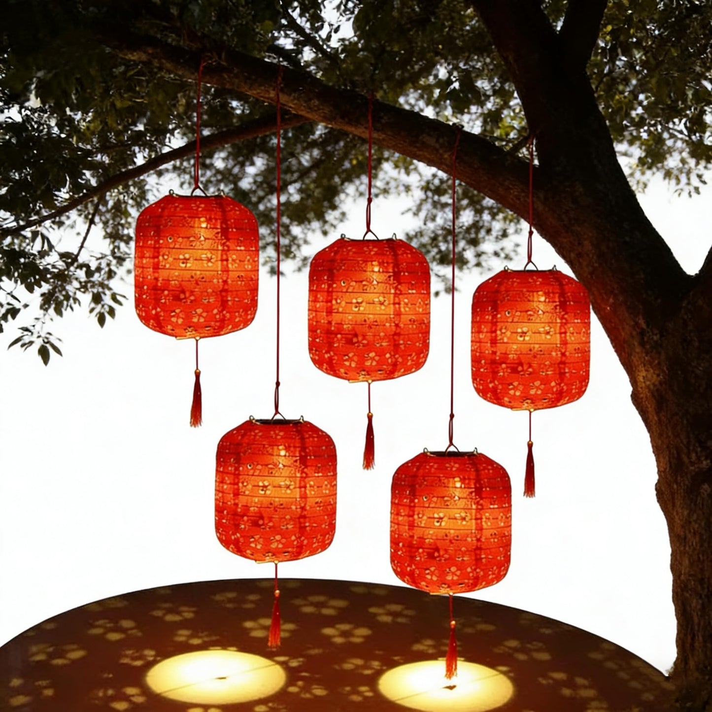Set of 5 Paper Lanterns 6inches Chinese Japanese New Year Spring Festival Valentines Lanterns with LED Lights, Hanging Paper Lanterns for Wedding Dinner Birthday Party Decor (red)