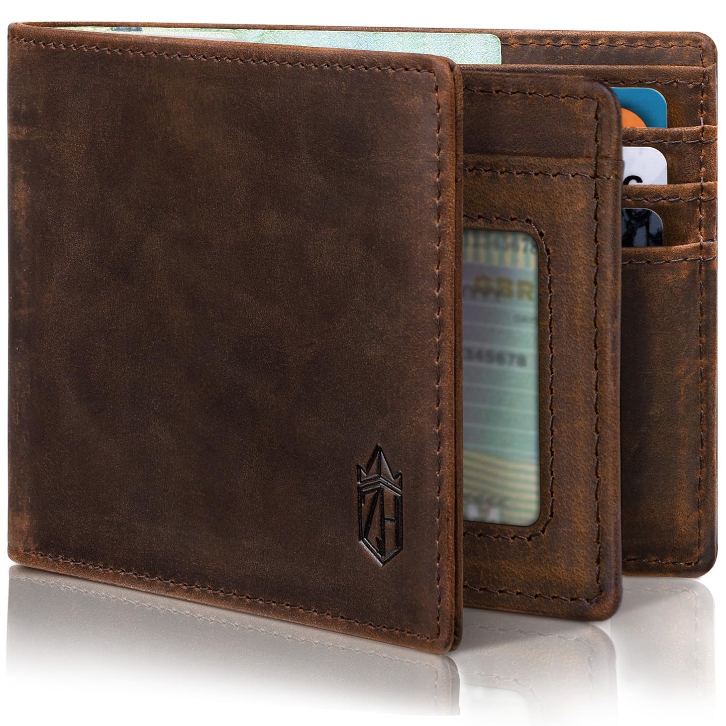 Zitahli wallets for men Genuine Leather Mens Wallet With 12 Card Slots, 2 ID Windows Bifold Rfid Blocking Gifts for Men