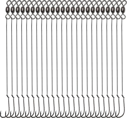 Saltwater Fishing Hooks - 24pcs Pre-Tied Steel Wire Leaders with Swivel | 11.9in Trace for Bluefish & Mackerel