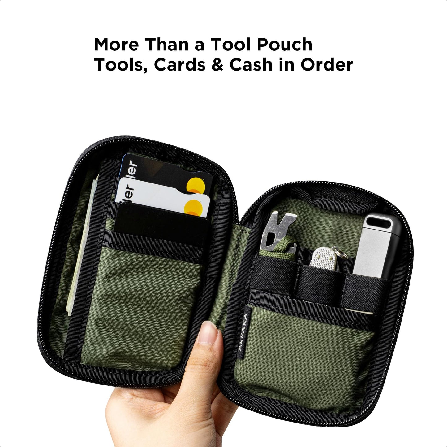 ALPAKA HUB Pouch V2 EDC Organizer for Cables, Cards, Coins, RFID Blocking Small Tool Bag and Pocket Protector for Everyday Carry and Travel, Axoflux 210D Ripstop Nylon, Green