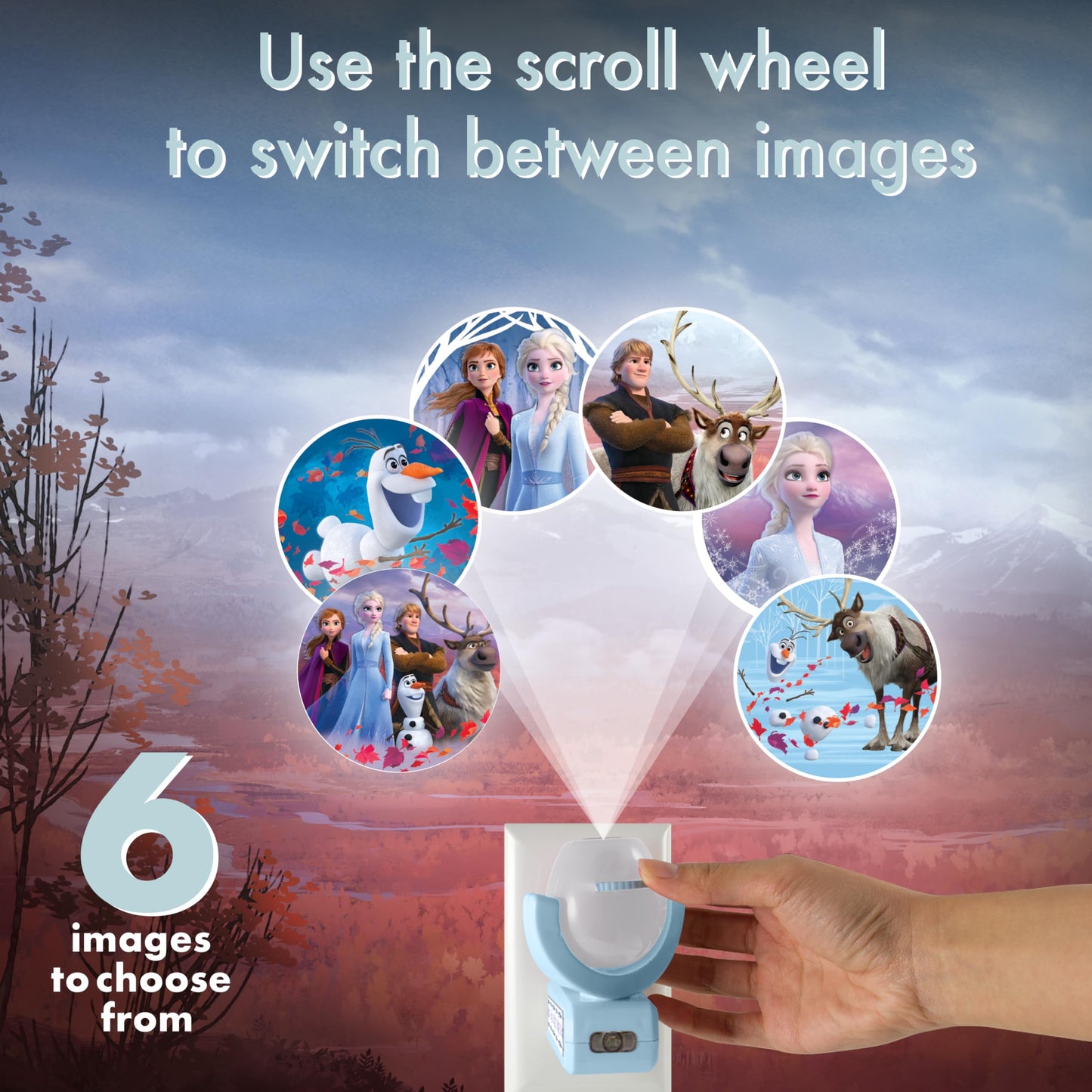 Projectables Disney Frozen Kids LED Night Light Projector, Nightlight Plugs Into Wall with Dusk to Dawn Sensor, Elsa Anna Olaf, Soft Glow for Bedroom Bathroom Nursery Hallway Room Décor, 45028