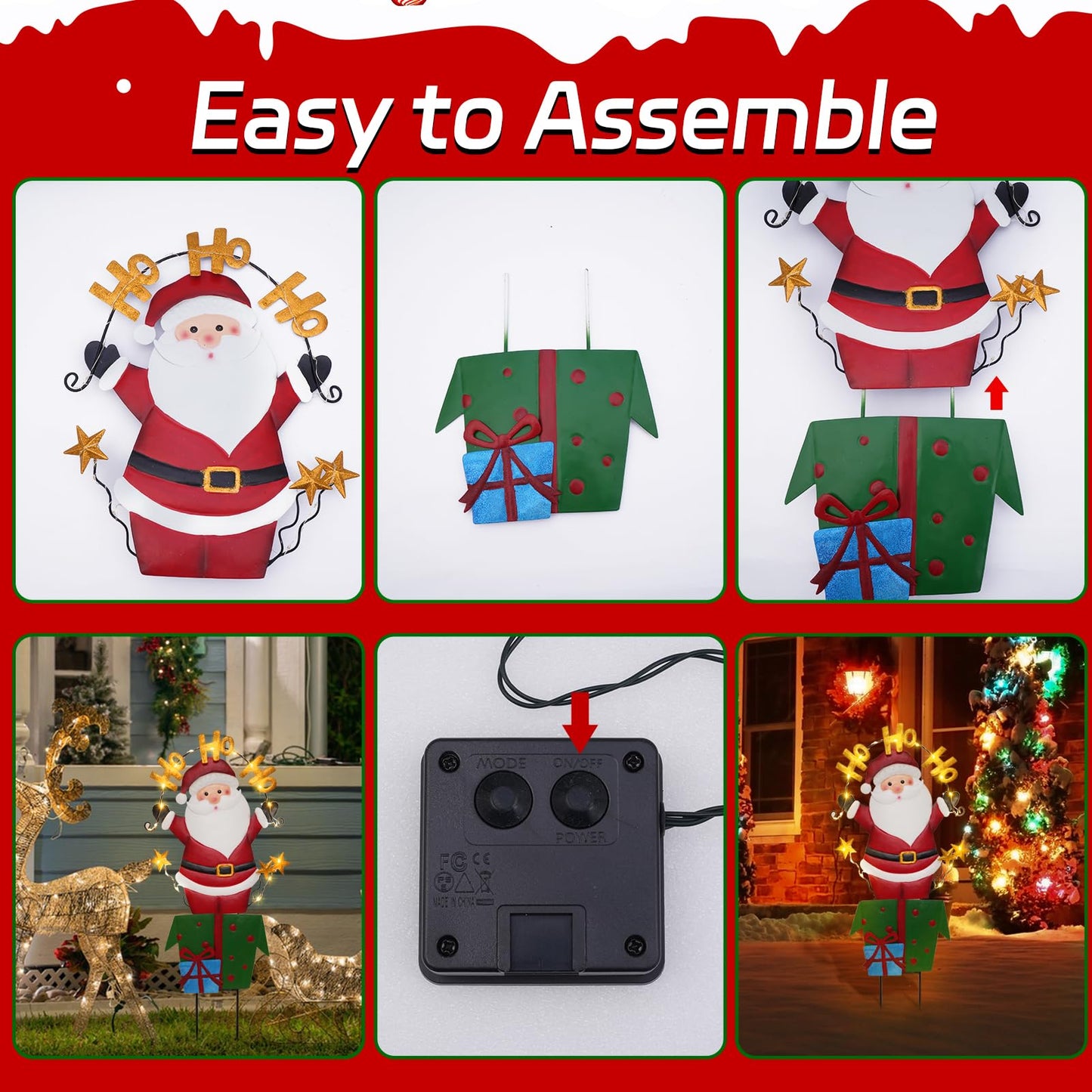Solar Christmas Lights Outdoor Garden Stakes, 30in Metal Santa Claus Yard Signs with LED String Lights, Waterproof Christmas Decor for Xmas Lawn Pathway Patio Party Winter (Santa Claus)