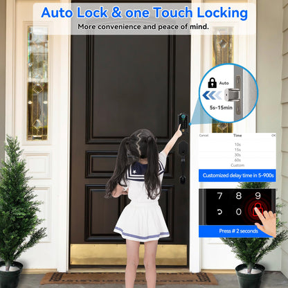 Smart Fingerprint Door Lock for Front Door – Keyless Entry Deadbolt with Handle Set, Digital Keypad, App Control, Auto Lock, Easy Install, Matte Black