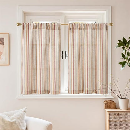 jinchan Colorful Striped Linen Kitchen Curtains 36 Inch Christmas Tier Curtains Farmhouse Modern Cafe Small Window Treatments Light Filtering Rod Pocket for Living Room Bathroom 2 Panels Multi Red